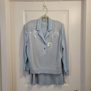 Vintage Philippe Marques Petites Skirt and Sweater-Blouse Set in Light Blue
